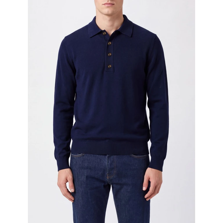 Langarm-Strickpoloshirt aus Kaschmir-Baumwoll-Mix