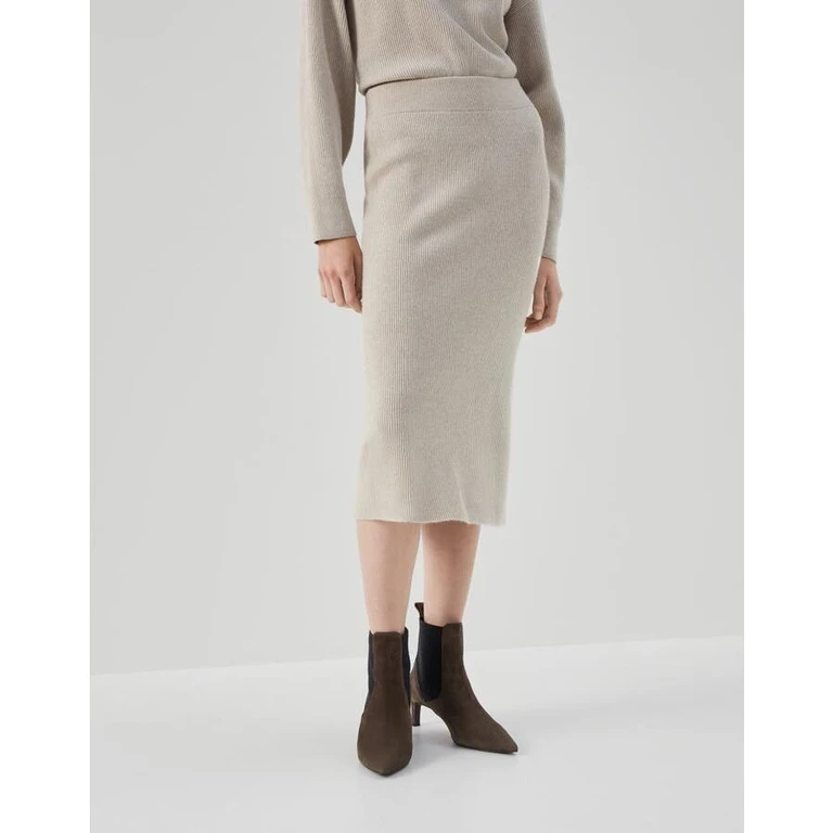 Womens Feather Wool Silk Ribbed Knit Skirt