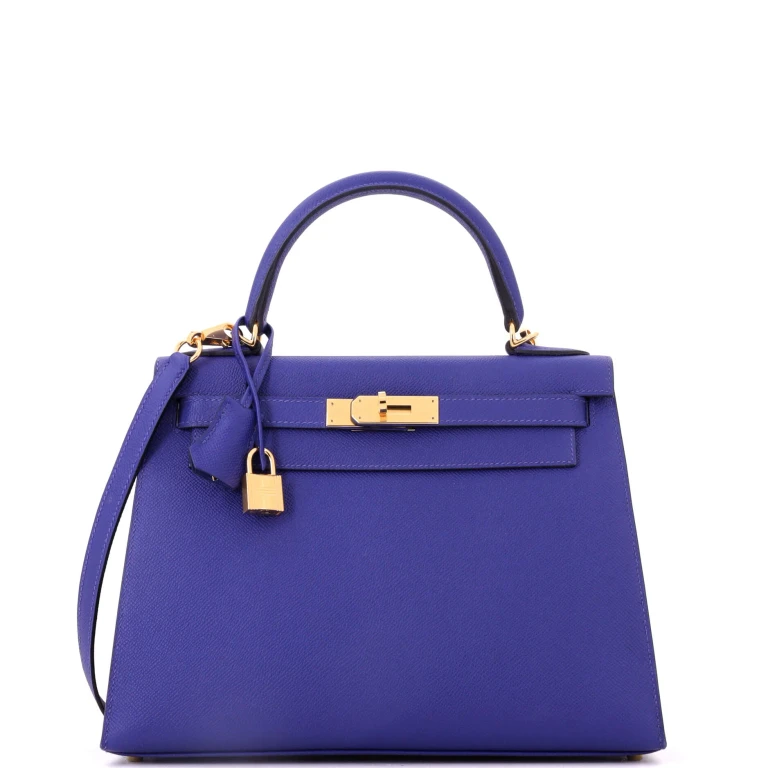 Kelly Handbag Bleu Electrique Epsom with Gold Hardware 28