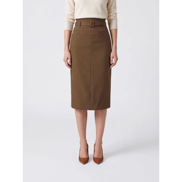 High-Waisted Midi Pencil Skirt in Wool Blend with Belt (FSK477WV02162221)