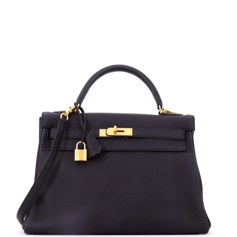 Kelly Handbag Noir Togo with Gold Hardware 32