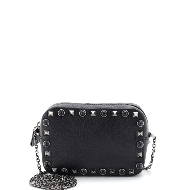 Rolling Rockstud Camera Crossbody Bag Leather with Cabochons