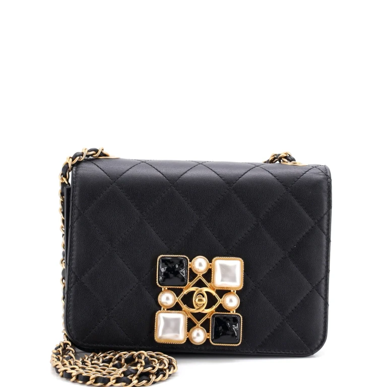 Resin and Pearl CC Full Flap Bag Quilted Calfskin Small