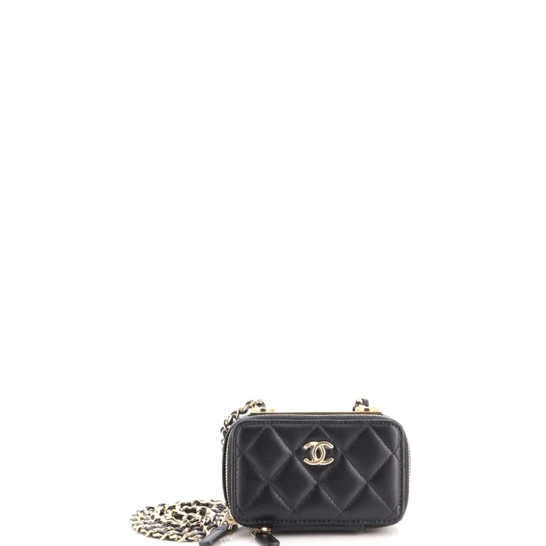 Trendy CC Zip Card Holder on Chain Quilted Lambskin
