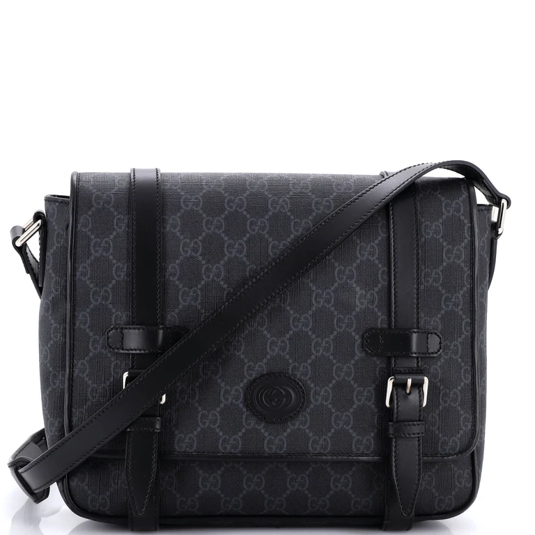 Interlocking G Patch Messenger Bag GG Coated Canvas with Leather Medium