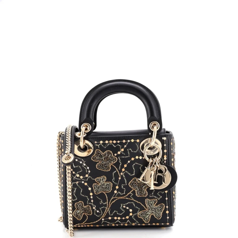 Lady Dior Chain Bag Embroidered Calfskin Mini