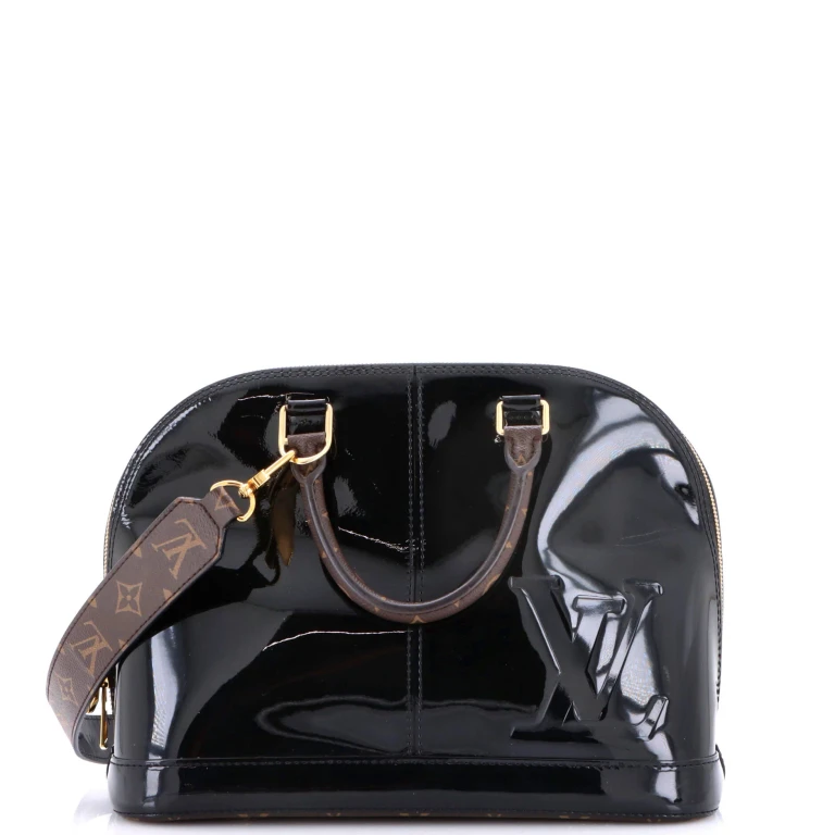 Alma Handbag Vernis with Monogram Canvas PM