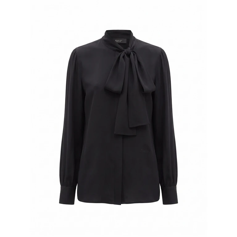Silk Crepe De Chine Shirt With Self-Tie Bow