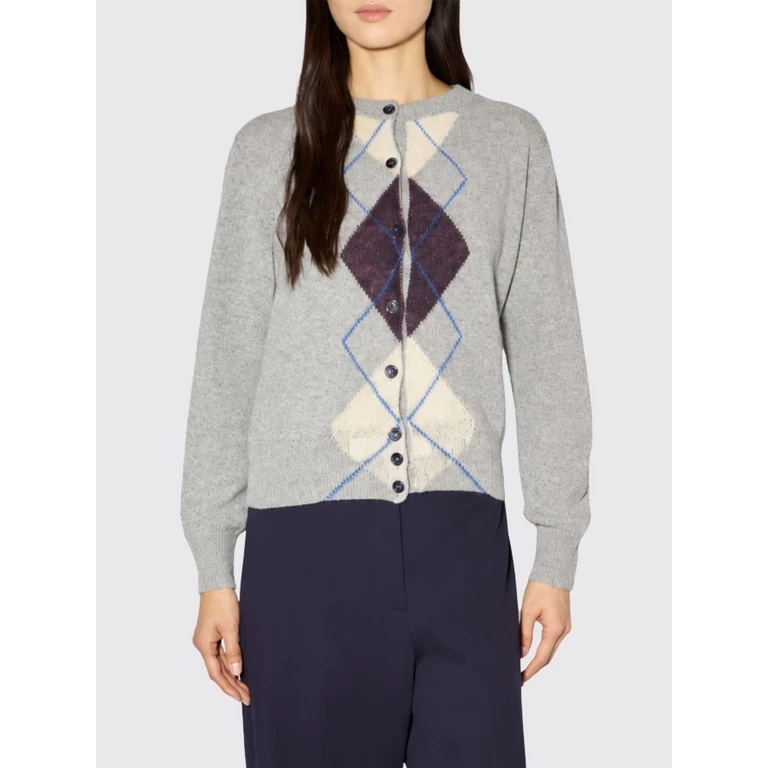 Saba Argyle Pattern Wool Blend Crewneck Cardigan (F6WC46RMBAO)