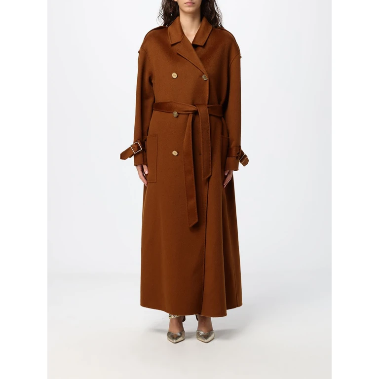 ELISABETTA FRANCHI Double-Breasted Long Wool Coat with Belt (CP02D66E2FK3)