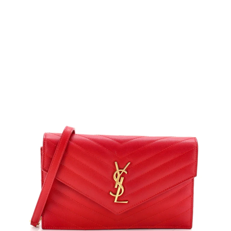 Classic Monogram Wallet on Chain Matelasse Chevron Leather Small