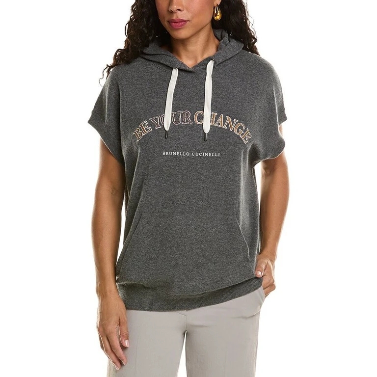 Womens Lead Wool Silk Hooded Sleeveless Sweater