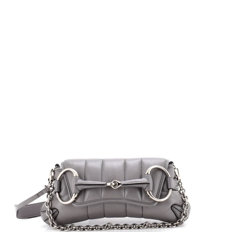 Horsebit Chain Shoulder Bag Vertical Quilted Leather Small