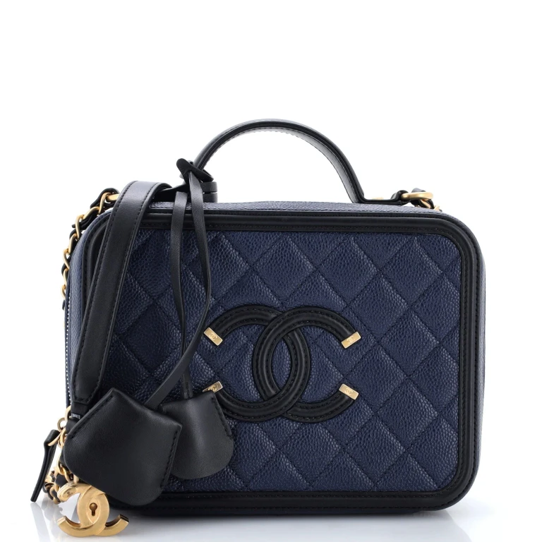 Filigree Vanity Case Quilted Caviar Medium