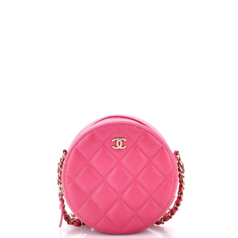 Round Clutch with Chain Quilted Caviar Mini
