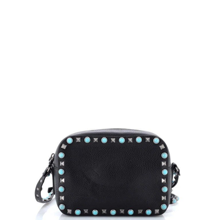 Rolling Rockstud Camera Crossbody Bag Leather with Cabochons