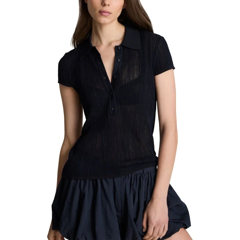 Variegated Rib Cap Sleeve Polo Shirt