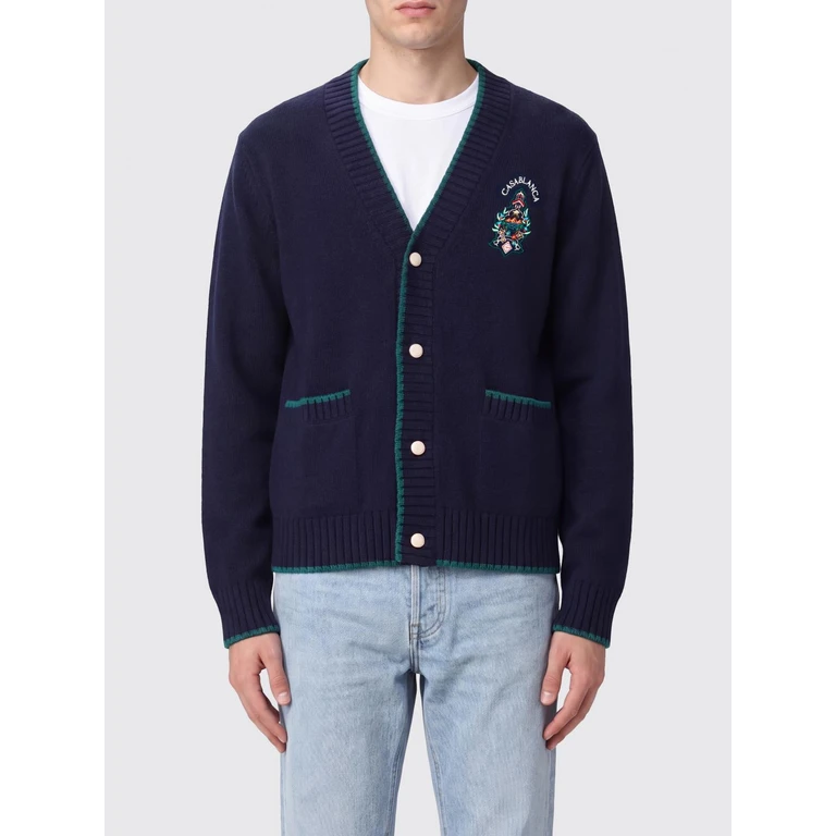 Wool and Cashmere Cardigan with Crest and Contrast Trim (UPF26KW1429MULTI)
