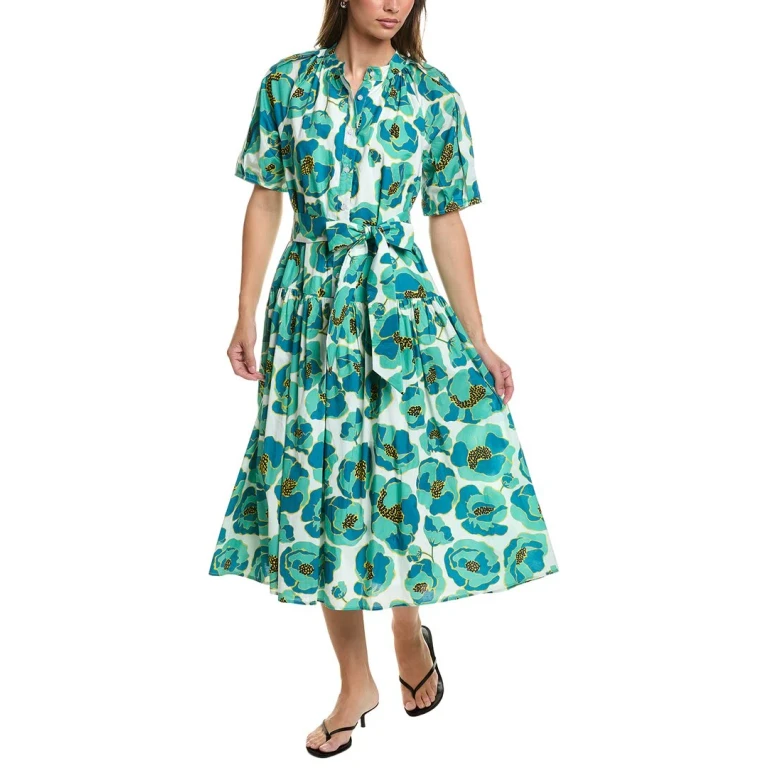 Gathered Neck Floral Print Belt Dress
