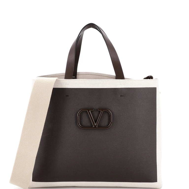VLogo Signature Tote Leather and Canvas Large