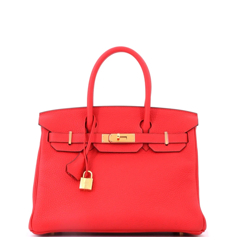 Birkin Handbag Rouge Tomate Clemence with Gold Hardware 30