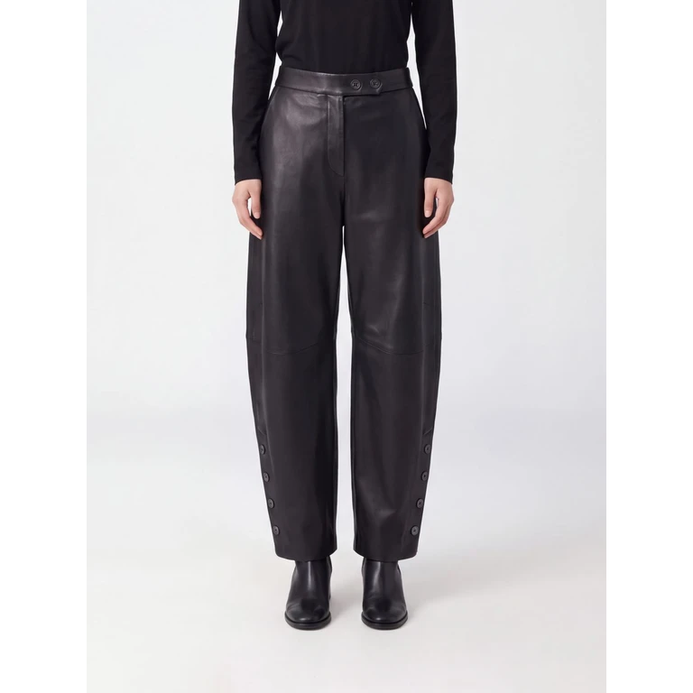 Wide-Leg Baggy Leather Trousers with Off-Centre Closure (2622436011600002)