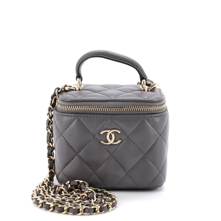 Classic Top Handle Vanity Case with Chain Quilted Lambskin Mini