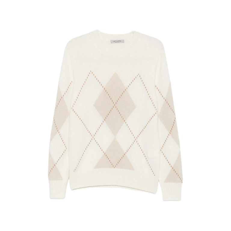 Argyle-pattern Crew Neck Sweater