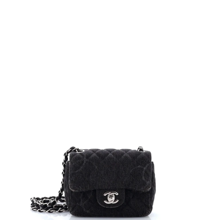 Square Classic Single Flap Bag Quilted CC Printed Denim Mini