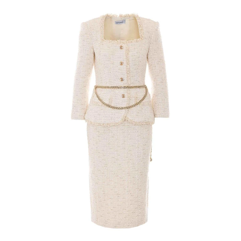 Self Portrait Robe Au Genou - Blanc (059MACREAM)