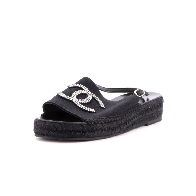 Women's CC Slingback Espadrille Sandals Crystal Embellished Canvas