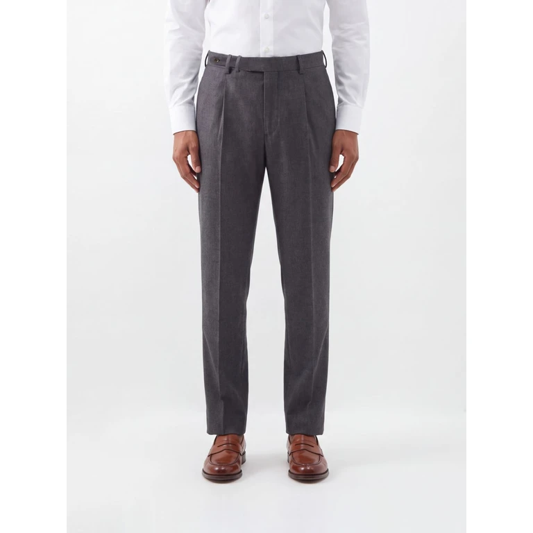 Slim Fit Pleated Tailored Trousers in Cotton and Virgin Wool (COZSCLZB0CL1SU070240)