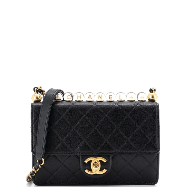 Chic Pearls Flap Bag Quilted Goatskin with Acrylic Beads Small