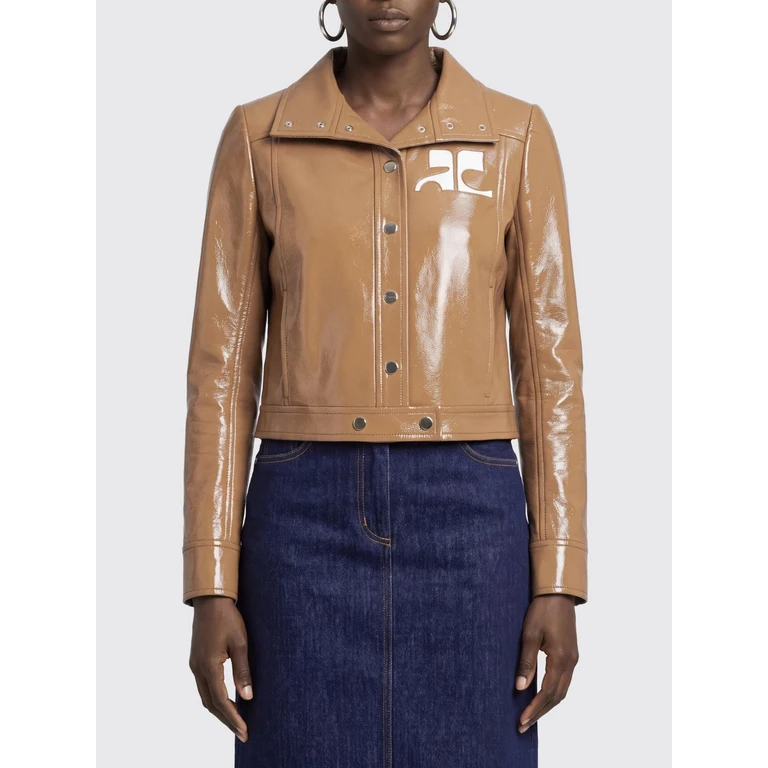 Cropped Slim Fit College-Style Leather-Effect Jacket with Contrast Logo (223CBL005VY00141091)