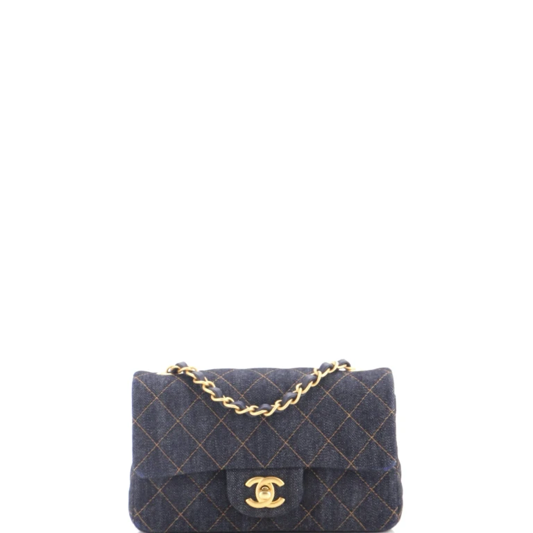 Classic Single Flap Bag Quilted Denim Mini