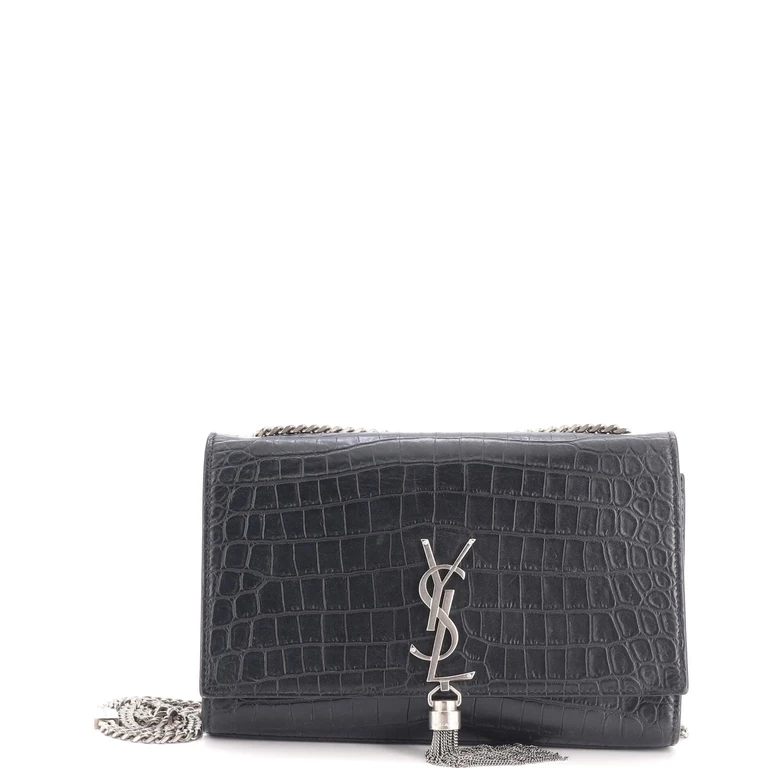 Classic Monogram Tassel Crossbody Bag Crocodile Embossed Leather Medium