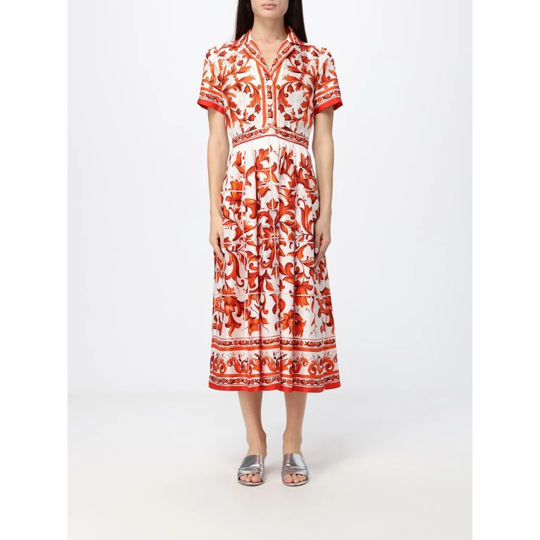 Vestido de twill con estampado mayólica Dolce & Gabbana