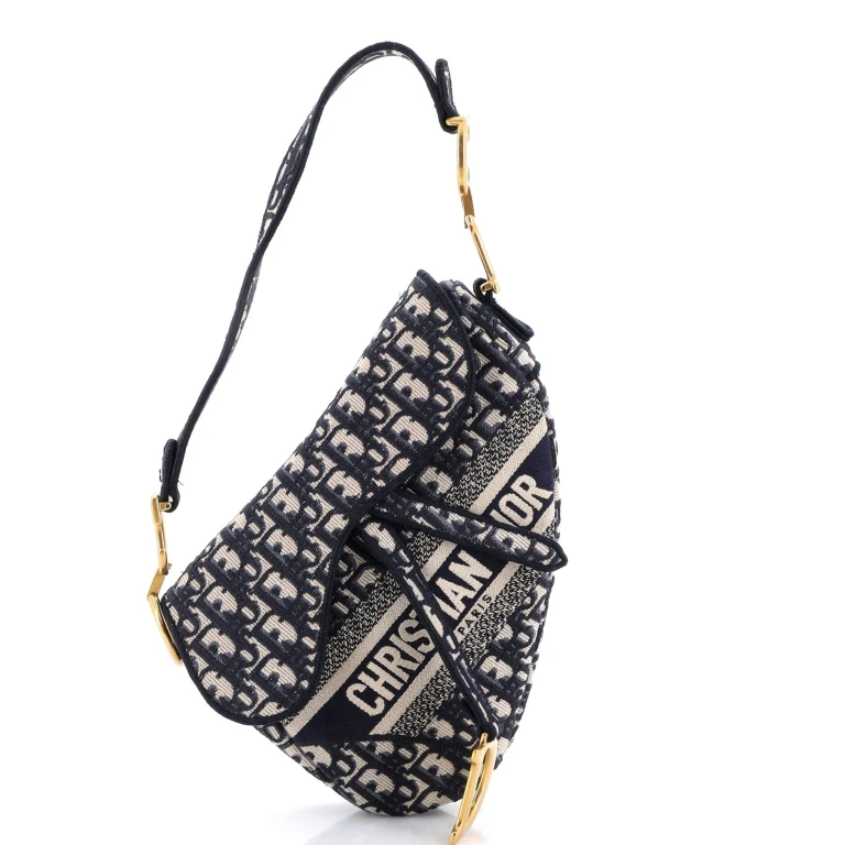 Saddle Handbag Logo Embroidered Oblique Canvas Medium