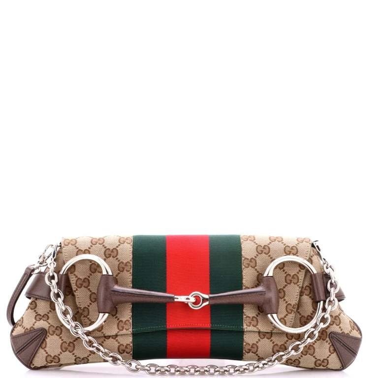 Horsebit NM Web Chain Clutch GG Canvas Medium