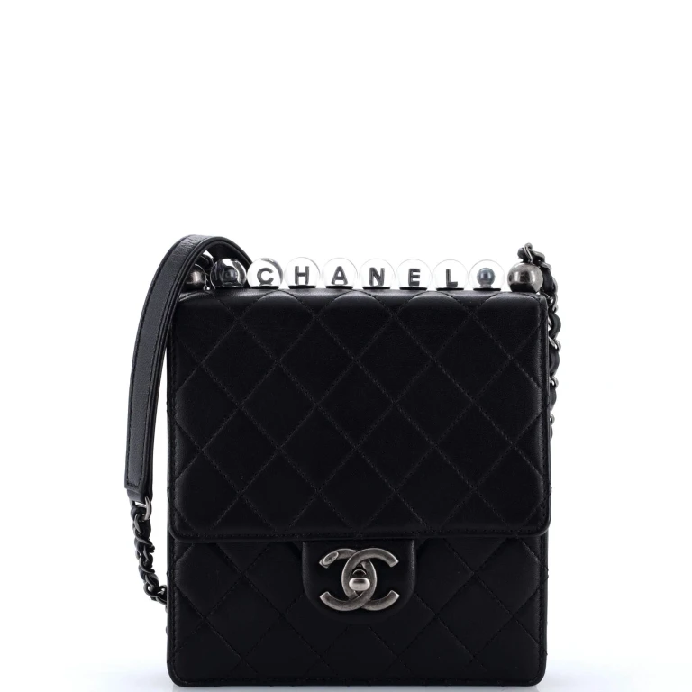 Chic Pearls Flap Bag Quilted Goatskin with Acrylic Beads Mini