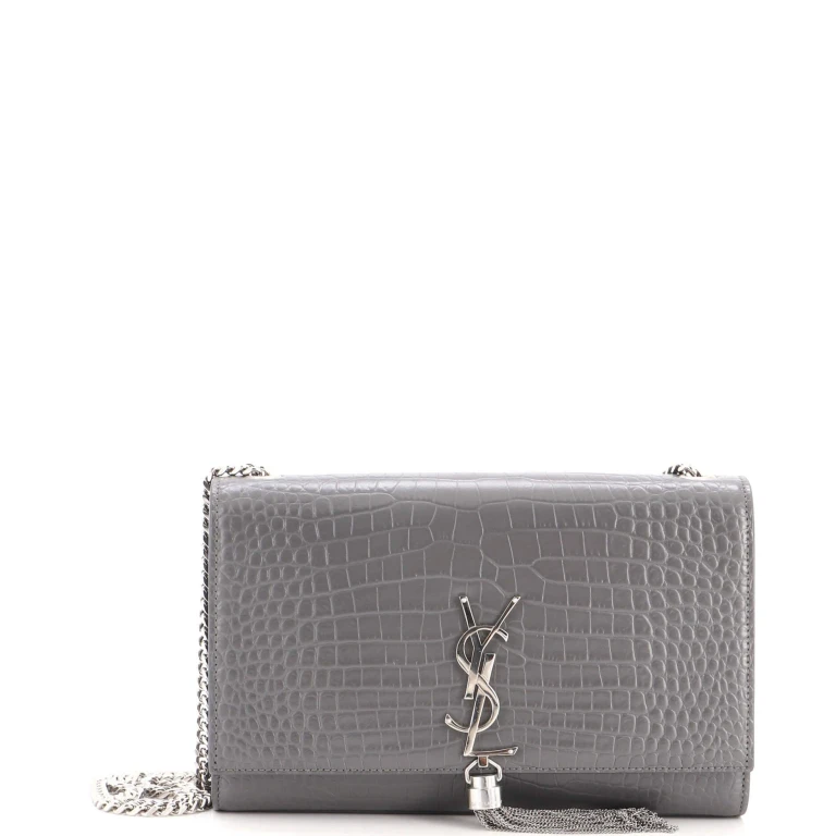 Classic Monogram Tassel Crossbody Bag Crocodile Embossed Leather Medium