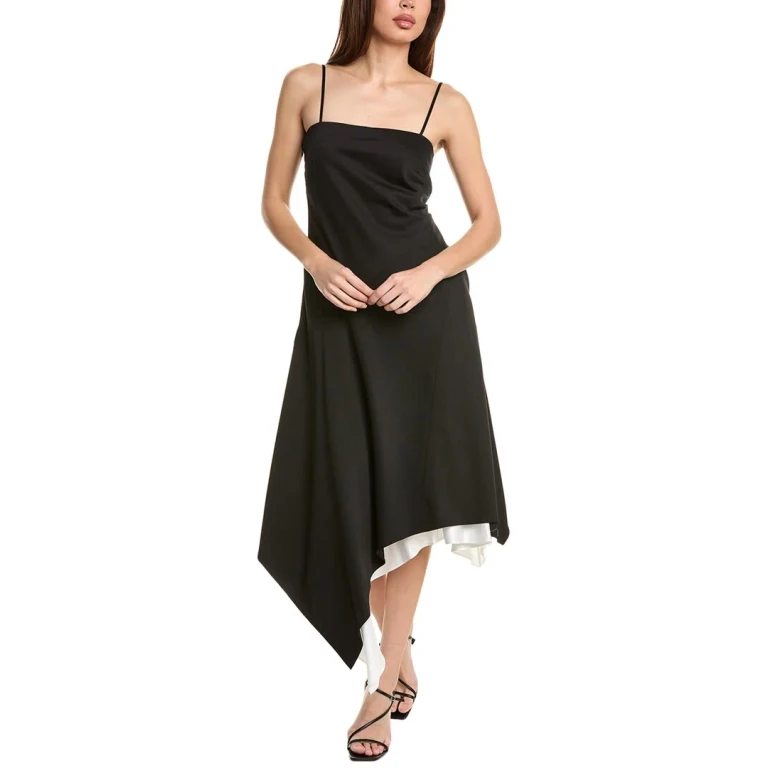 Angled Hem Wool Midi Dress
