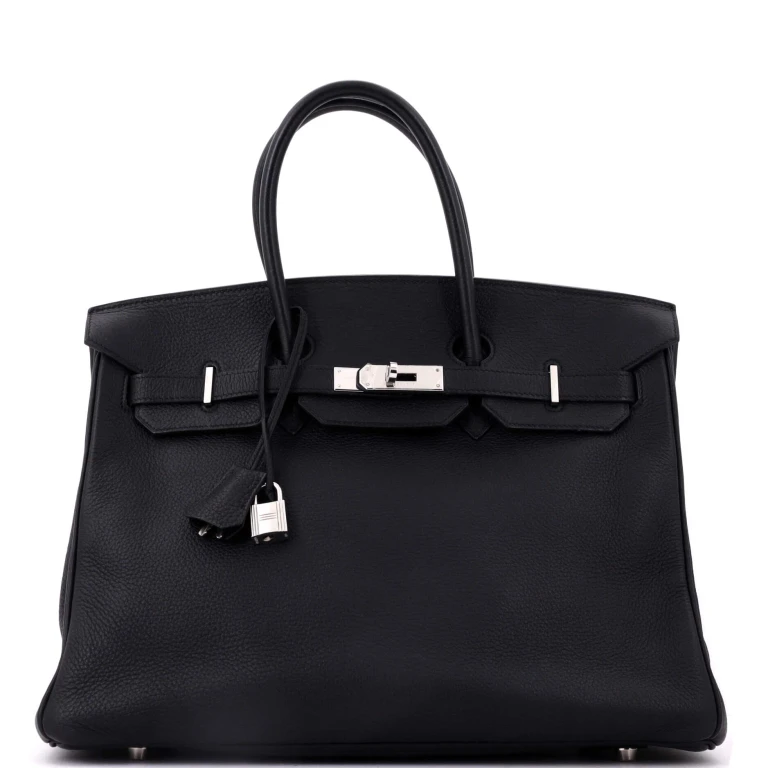 Birkin Handbag Noir Clemence with Palladium Hardware 35