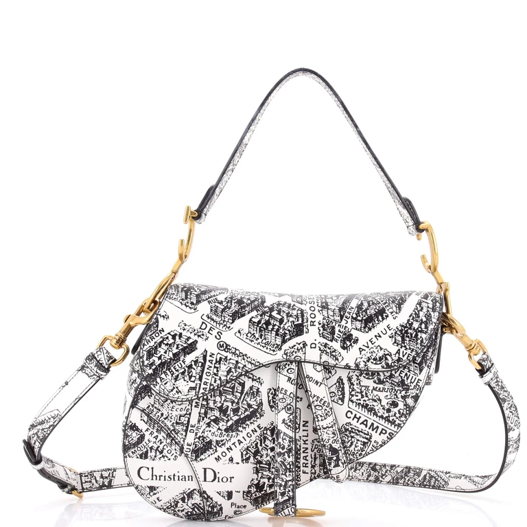 Saddle Handbag with Strap Printed Leather Medium