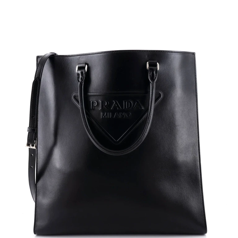 Triangle Logo Convertible Open Tote Leather Medium