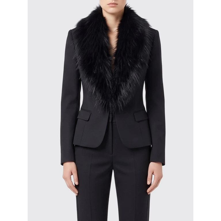 Slim Fit Virgin Wool Blazer with Fur Collar (GI28967E2110)