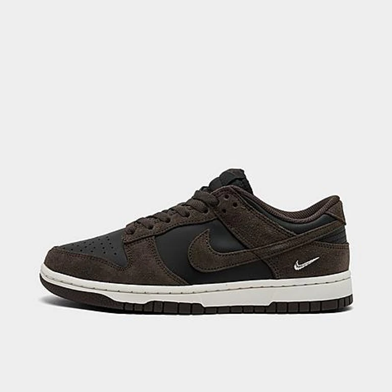 Women's Dunk Low Mini Swoosh Casual Shoes in Black/Sail/Metallic Silver Size: 5.0
