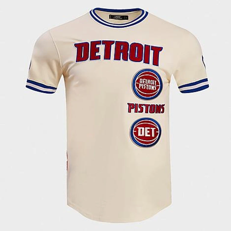 Pro Standard Men's Detroit Pistons NBA Retro Classics T-Shirt in Eggshell/Royal Blue Size: Small