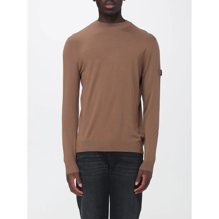 Pure Wool Crew-Neck Jumper with Logo Patch on the Sleeve (PEU596899012473987)