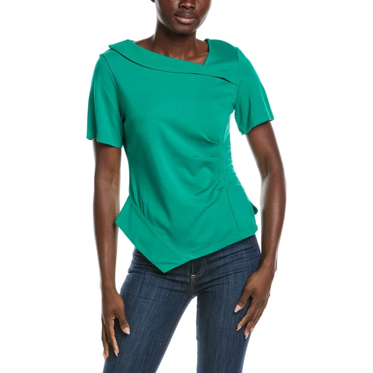 Asymmetrical Neck Ruched Detail Solid Top
